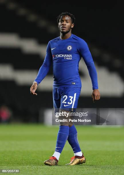 Michy Batshuayi of Chelsea in action during the Checkatrade Trophy Second Round match between Milton Keynes Dons and Chelsea U21vat StadiumMK on...