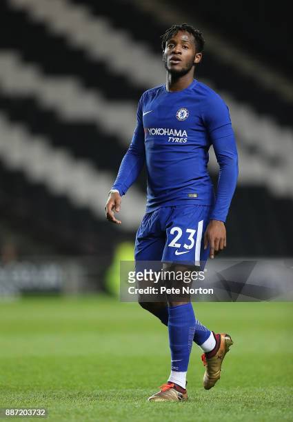 Michy Batshuayi of Chelsea in action during the Checkatrade Trophy Second Round match between Milton Keynes Dons and Chelsea U21vat StadiumMK on...