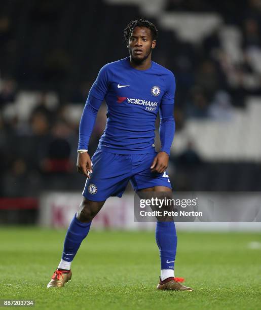 Michy Batshuayi of Chelsea in action during the Checkatrade Trophy Second Round match between Milton Keynes Dons and Chelsea U21vat StadiumMK on...