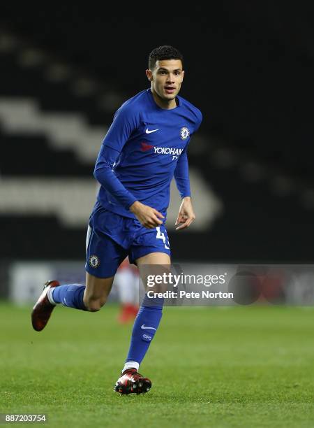 Isaac Christie-Davies of Chelsea in action during the Checkatrade Trophy Second Round match between Milton Keynes Dons and Chelsea U21vat StadiumMK...