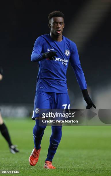 Callum Hudson-Odoi of Chelsea in action during the Checkatrade Trophy Second Round match between Milton Keynes Dons and Chelsea U21vat StadiumMK on...