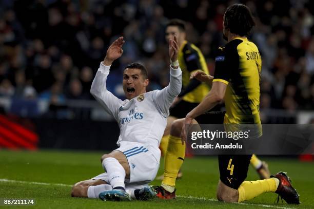 Cristiano Ronaldo of Real Madrid in action during the UEFA Champions League group H match between Real Madrid and Borussia Dortmund at Santiago...