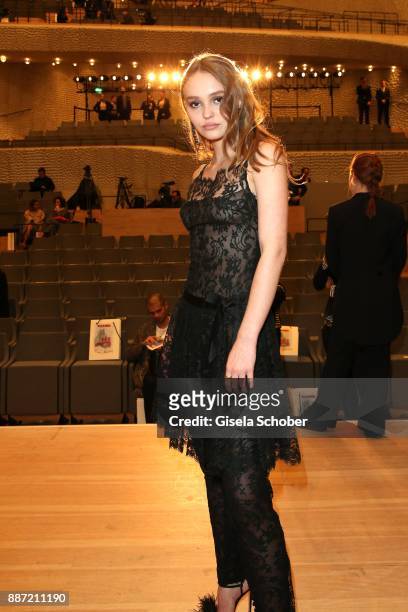 Lily-Rose Depp during the Chanel "Trombinoscope" collection Metiers d'Art 2017/18 show at Elbphilharmonie on December 6, 2017 in Hamburg, Germany.