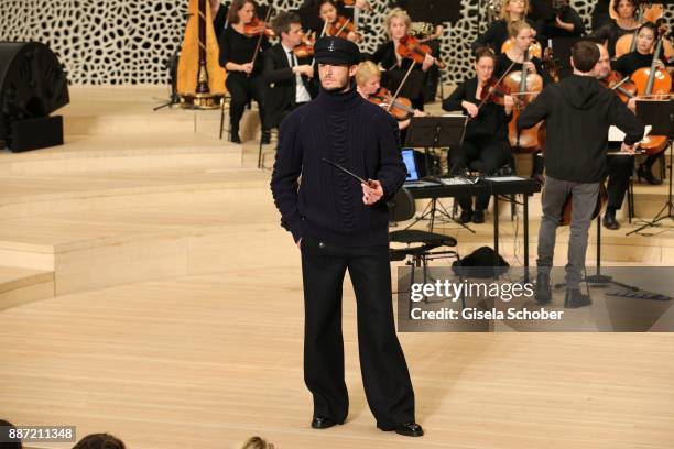 Model Baptiste Giabiconi during the Chanel "Trombinoscope" collection Metiers d'Art 2017/18 show at Elbphilharmonie on December 6, 2017 in Hamburg,...