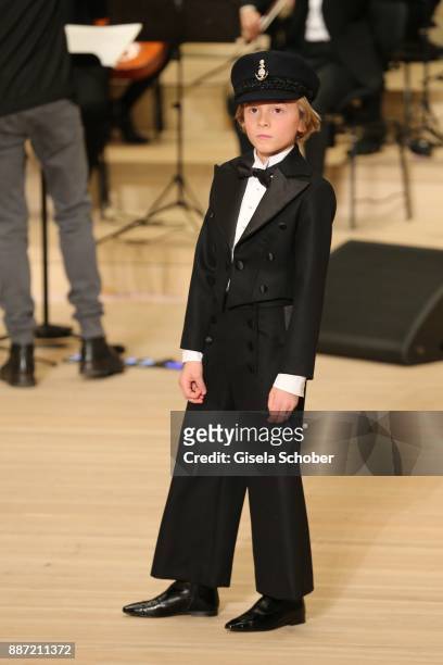 Model Hudson Kroenig, godson of Karl Lagerfeld during the Chanel "Trombinoscope" collection Metiers d'Art 2017/18 show at Elbphilharmonie on December...
