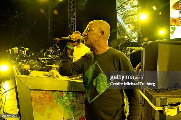 Electronic music pioneer DJ Swedish Egil addresses the crowd at the 13th annual Electric Daisy Carnival electronic music festival on June 26, 2009 in...