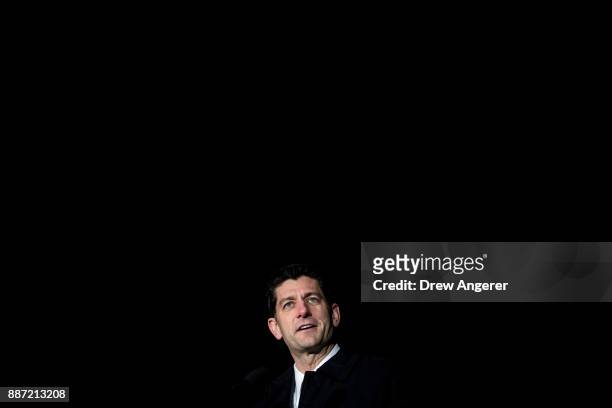 Speaker of the House Paul Ryan speaks during the U.S. Capitol Christmas Tree lighting ceremony on Capitol Hill, December 6, 2017 in Washington, DC....