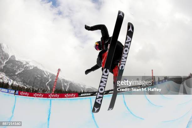 Nico Porteous of New Zealand competes in a qualifying round of the FIS Freeski World Cup 2018 Men's Ski Halfpipe during the Toyota U.S. Grand Prix on...