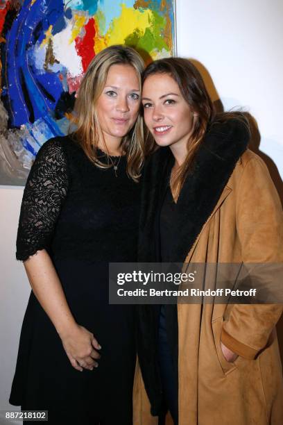 Caroline Faindt and actress Dounia Coesens attend painter Caroline Faindt Exhibition Opening at "L'Espace Reduit" on December 6, 2017 in Paris,...