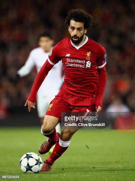Mohamed Salah of Liverpool in action during the UEFA Champions League group E match between Liverpool FC and Spartak Moskva at Anfield on December 6,...