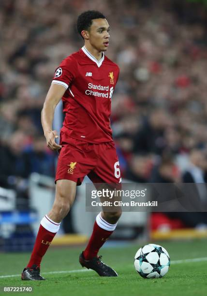 Trent Alexander-Arnold of Liverpool in action during the UEFA Champions League group E match between Liverpool FC and Spartak Moskva at Anfield on...