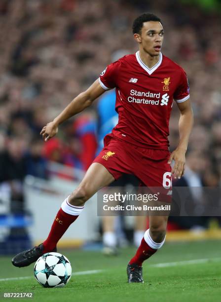 Trent Alexander-Arnold of Liverpool in action during the UEFA Champions League group E match between Liverpool FC and Spartak Moskva at Anfield on...