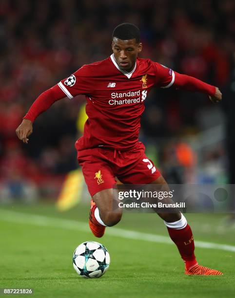 Georginio Wijnaldum of Liverpool in action during the UEFA Champions League group E match between Liverpool FC and Spartak Moskva at Anfield on...