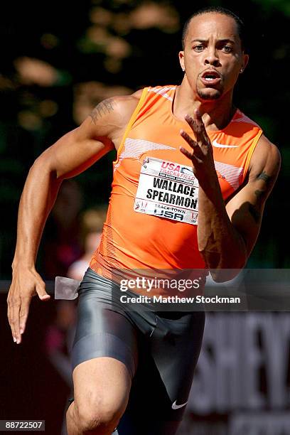 Wallace Spearmon competes in the first round of the 200 meter event during the USA Outdoor Track & Field Championships at Hayward Field on June 27,...