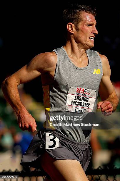 Joshua Mcadams competes in the 3000 meter steeplechase final during the USA Outdoor Track & Field Championships at Hayward Field on June 27, 2009 in...