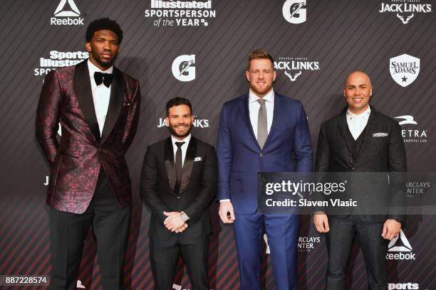 Joel Embiid, Jose Altuve; J.J. Watt and Carlos Beltran attends SPORTS ILLUSTRATED 2017 Sportsperson of the Year Show on December 5, 2017 at Barclays...