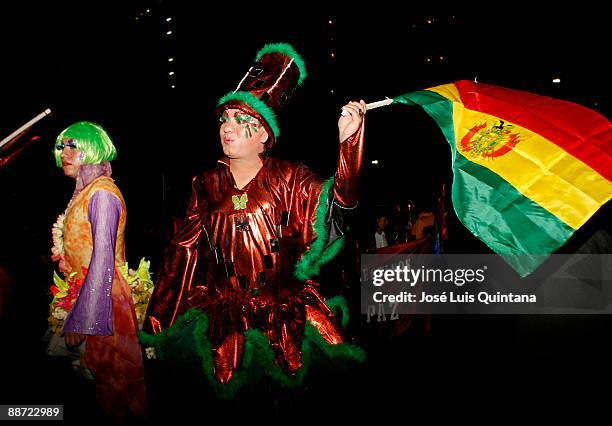 Participants 'Sasy' and 'Penelope' attend at the Gay Pride Parade on June 27, 2009 in La Paz, Bolivia.