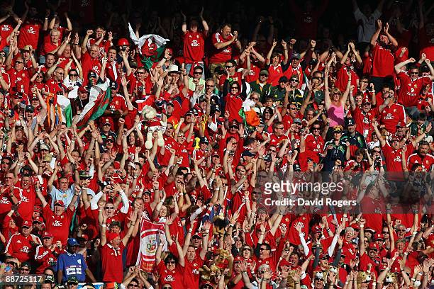 Lions fans show their support during the Second Test match between South Africa and the British and Irish Lions at Loftus Versfeld on June 27, 2009...