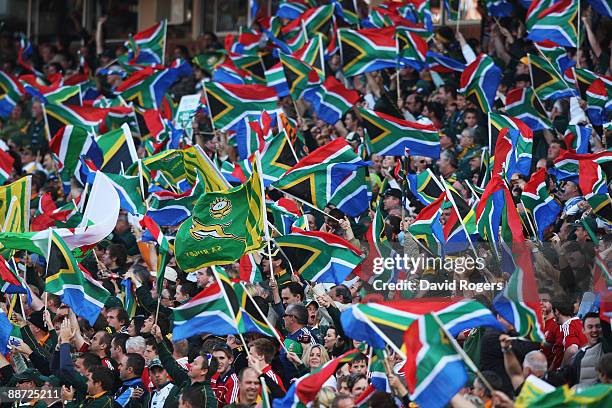 Fans show their colours during the Second Test match between South Africa and the British and Irish Lions at Loftus Versfeld on June 27, 2009 in...