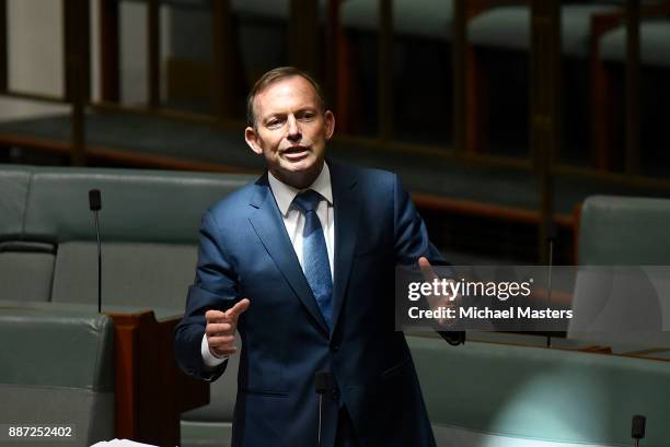 Tony Abbott speaks for amendments to the marriage eqaulity bill at Parliament House on December 7, 2017 in Canberra, Australia. After the Marriage...