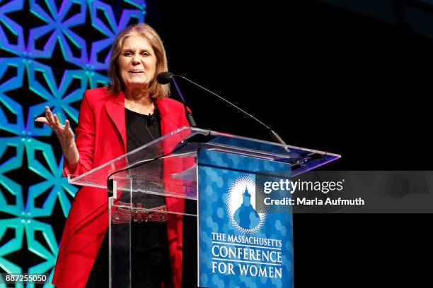 Activist Gloria Steinem speaks at the Opening Night of the Massachusetts Conference for Women at the Boston Convention Center on December 6, 2017 in...