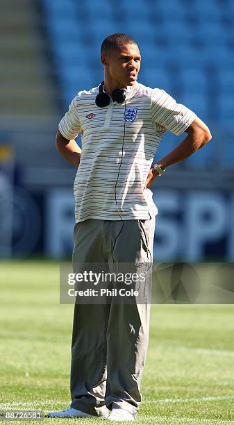 Kieran Gibbs of England looks on during a walk about in the New Stadium instead of training ahead of their UEFA European Under-21 Championship Final...