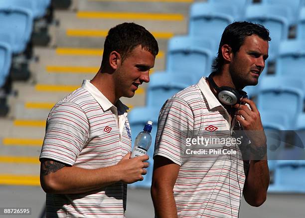Joe Lewis of England and Scott Loach during a walk about in the New Stadium instead of training ahead of their UEFA European Under-21 Championship...