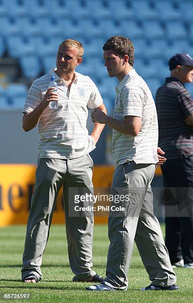 Lee Catermole of England and Craig Gardner during a walk about in the New Stadium instead of training ahead of their UEFA European Under-21...