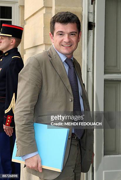 French Junior Minister for housing and urban affairs Benoist Apparu arrives to attend a meeting aimed at defining French president Nicolas Sarkozy's...
