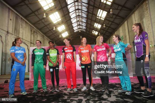 Suzie Bates of the Adelaide Strikers, Georgia Elwiss of the Melbourne Stars, Harmanpreet Kaur of the Sydney Thunder, Amy Satterthwaite of the...