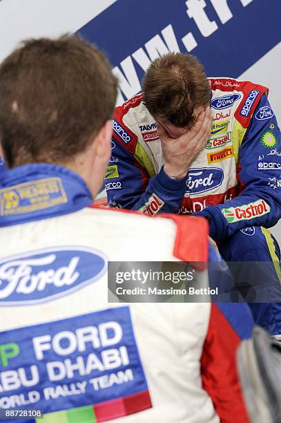 Jari Matti Latvala of Finland looks dejected after crashing out during day three of the WRC Rally of Poland on June 28, 2009 in Mikolajki, Poland.