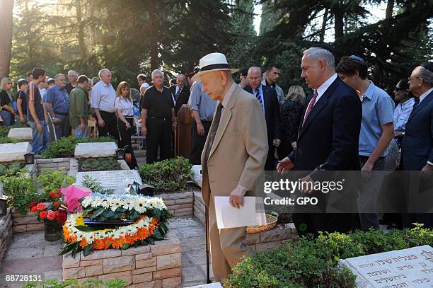 In this handout photo released by the Israeli Government Press Office , Israeli Prime Minister Benjamin Netanyahu with his father Benzion Netanyahu...