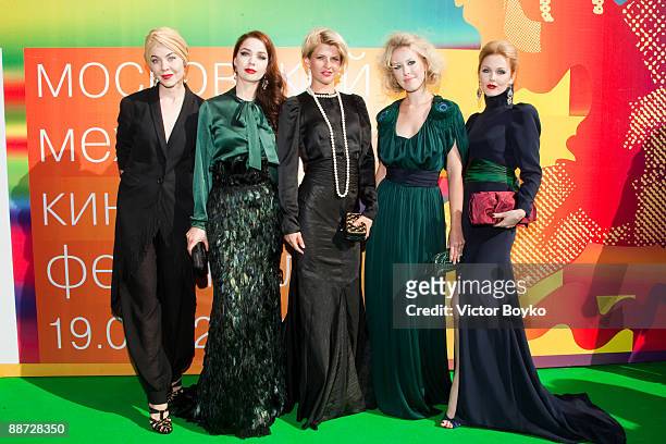 Uliana Sergeenko, Alena Akhmadullina, Polina Kitsenko, Kseniya Sobchak and Ekaterina Grinchevskaya attend the closing ceremony of 31st Moscow Film...