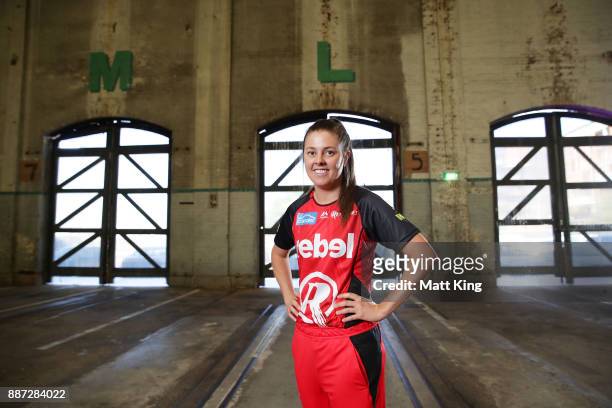 Molly Strano of the Melbourne Renegades poses during the 2017-18 WBBL Women's Big Bash League season launch at Carriageworks on December 7, 2017 in...