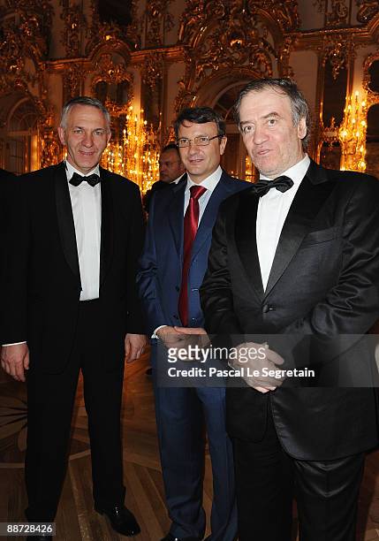 German Gref , CEO of Sberbank, Conductor Valery Gergiev and guest attend the Montblanc White Nights Festival Mariinsky Ball at Catherine Palace on...