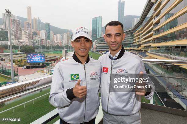 Jockey Joao Moreira and Leandro Henrique attend the LONGINES International Jockeys’ Championship Media Photo Call at Happy Valley Racecourse on...