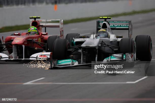 Felipe Massa, Nico Rosberg, Ferrari 150° Italia, Mercedes MGP W02, Grand Prix of Canada, Circuit Gilles Villeneuve, 12 June 2011. Felipe Massa and...