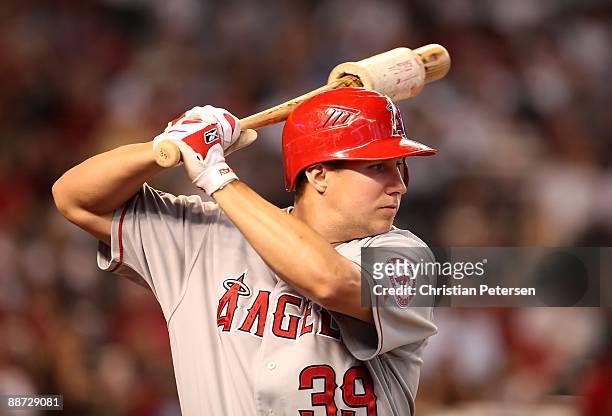 Robb Quinlan of the Los Angeles Angels of Anaheim bats against the Arizona Diamondbacks during the major league baseball game at Chase Field on June...