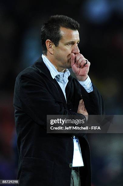 Brazil coach Dunga watches from the touchline during the FIFA Confederations Cup Final between USA and Brazil at the Ellis Park Stadium on June 28,...