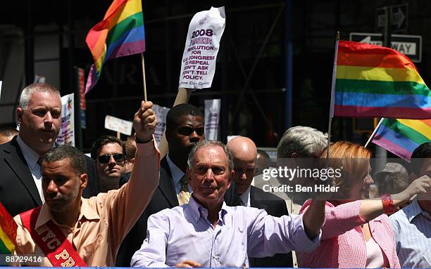 New York State Gov. David Paterson, New York City Mayor Michael Bloomberg and Speaker of the New York City Council Christine Quinn attend the 2009...