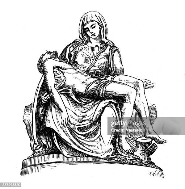 ilustraciones, imágenes clip art, dibujos animados e iconos de stock de pietà (basílica de san pedro, vaticano) de miguel ángel - pieta