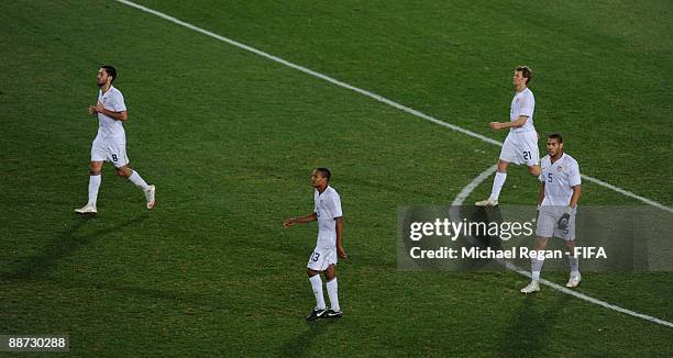 Clint Dempsey, Ricardo Clark, Jonathan Spector and Oguchi Onyewu look dejected after Brazil score the winning goal during the FIFA Confederations Cup...
