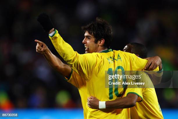 Kaka of Brazil celebrates following his team's victory at the end of the FIFA Confederations Cup Final between USA and Brazil at the Ellis Park...