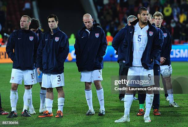Oguchi Onyewu of USA and his team mates show their dejection at the end of the FIFA Confederations Cup Final between USA and Brazil at the Ellis Park...