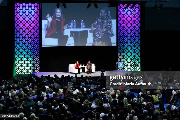 Activist Gloria Steinem and comedian Phoebe Robinson speak at the Opening Night of the Massachusetts Conference for Women at the Boston Convention...
