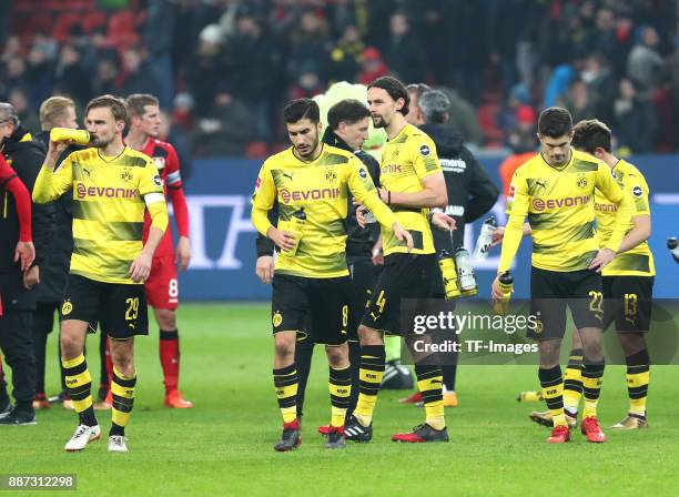 Marcel Schmelzer of Dortmund, Nuri Sahin of Dortmund, Neven Subotic of Dortmund, Christian Pulisic of Dortmund and Raphael Guerreiro of Dortmund look...