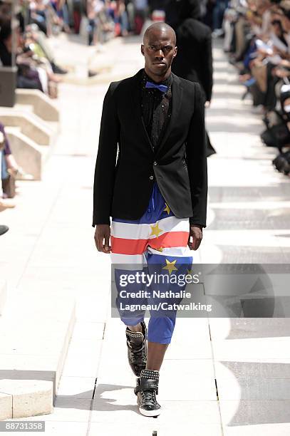 Model walks the runway during the Masatomo fashion show at Paris Fashion Week Menswear Spring/Summer 2010 at Hotel Saint-James & Albany on June 28,...