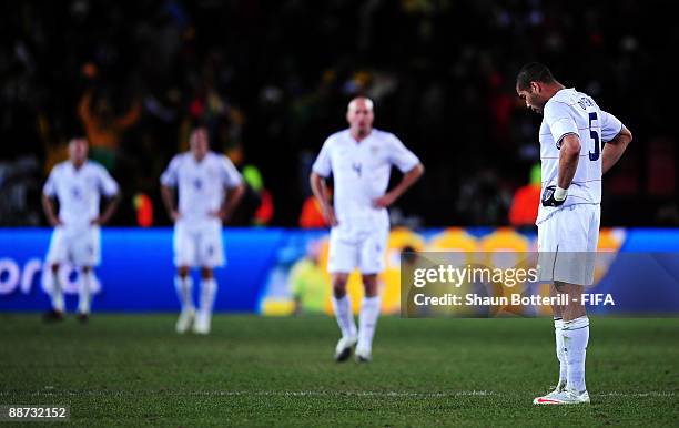 Oguchi Onyewu of USA shows his dejection during the FIFA Confederations Cup Final match between USA and Brazil at Ellis Park Stadium on June 28, 2009...