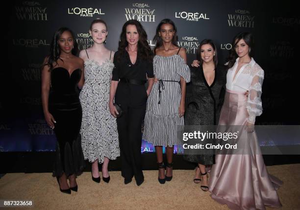 Aja Naomi King, Elle Fanning, Andie Macdowell, Liya Kebede, Eva Longoria and Camila Cabello attend the L'Oreal Paris Women of Worth Celebration 2017...