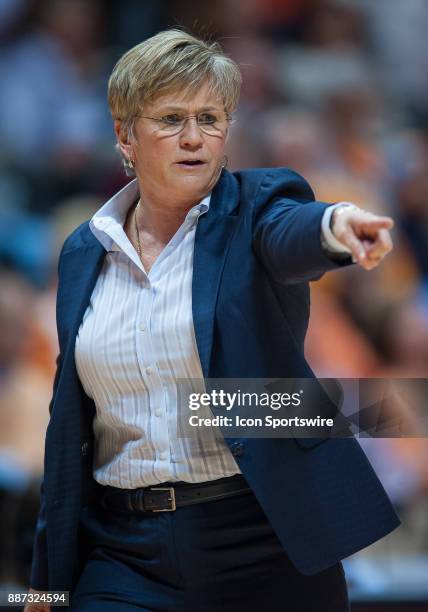 Tennessee Lady Volunteers head coach Holly Warlick coaching during a game between the Troy Trojans and Tennessee Lady Volunteers on December 6 at...